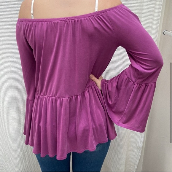 Women’s Kimchi Blue Off-The-Shoulder pink/purple flowy long-sleeves blouse. Sz S - Picture 4 of 8